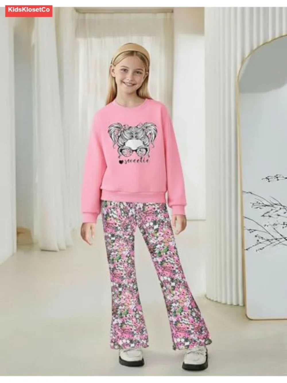 Girls Sweatshirt and Flared Pants Set Cotton Blend 2 Piece Outfit